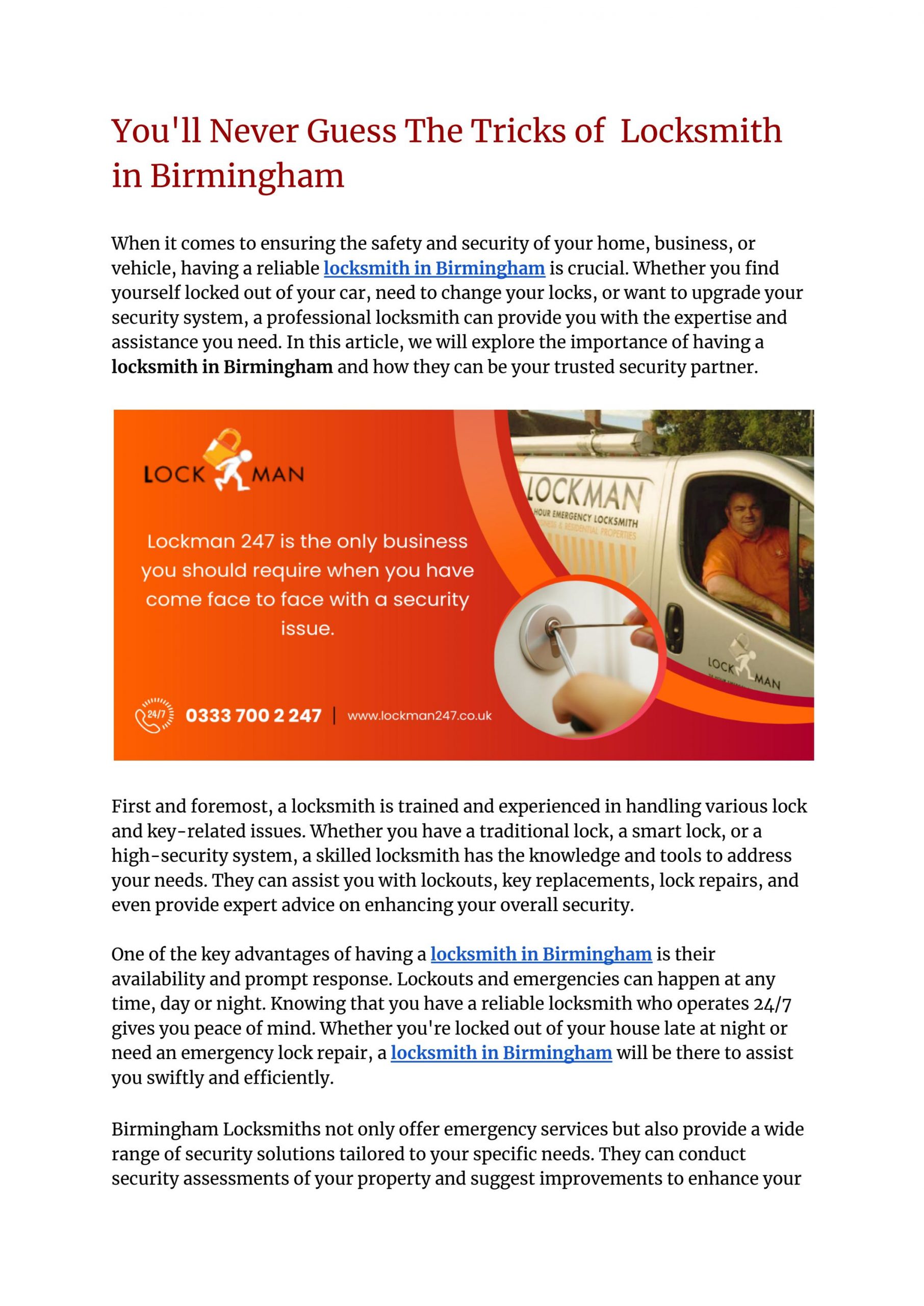 Benefits of Choosing Lockman247 as Your Trusted Locksmith Company